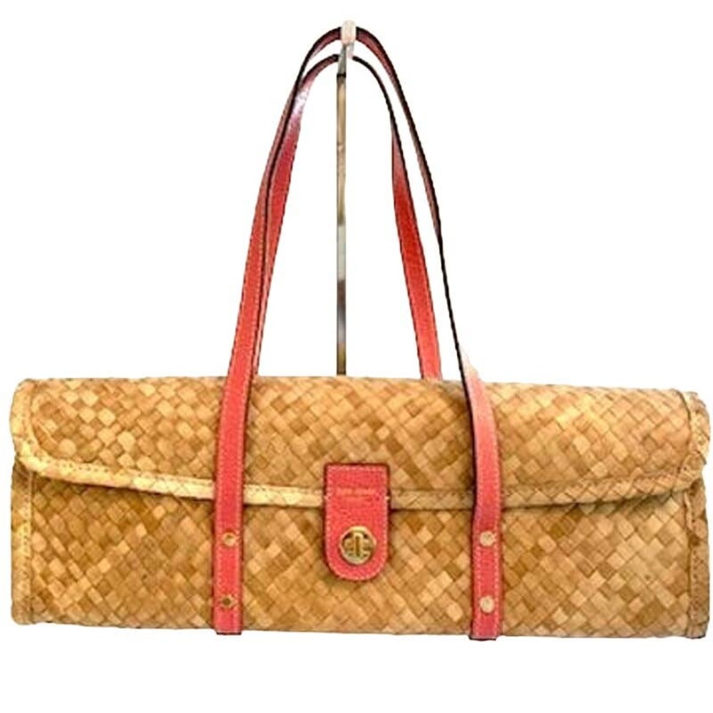 Kate Spade Wine / Picnic Basket shoulder bag Straw Wicker Rattan Pink trim